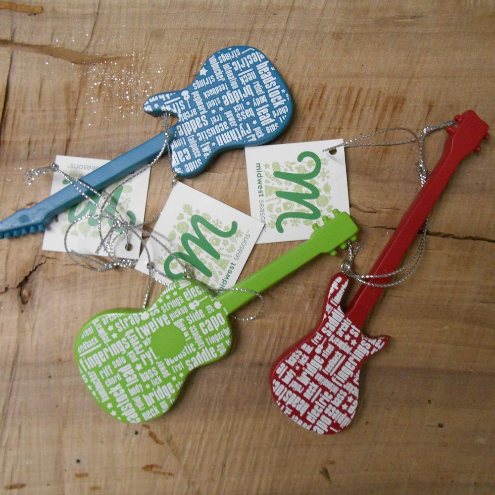 Midwest Red , Green and Blue Guitar Ornaments Set of 3